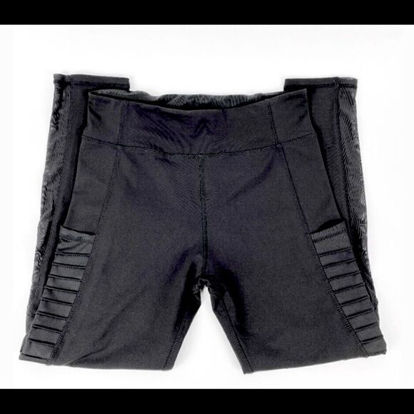 Mono B Moto Black Mesh Full Length Rib Leggings S - Picture 2 of 11